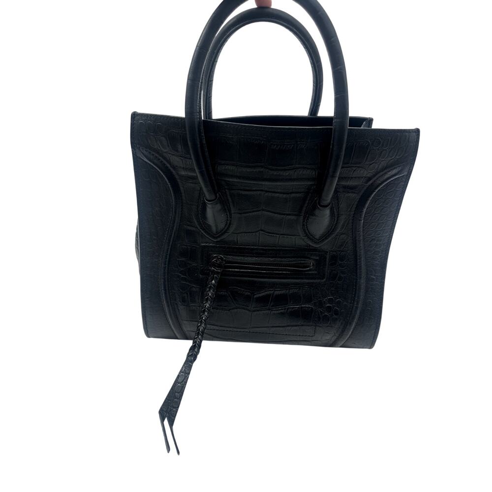 Celine Leather Crocodile Embossed Phantom Luggage Tote Bag Black Women's OS